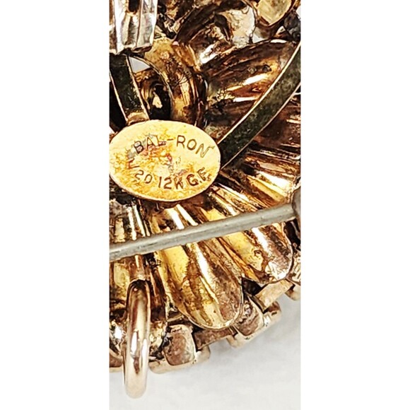 Signed BAL-RON Brooch Green Emerald Floral 1/20 12k GF 1.5" - Picture 4 of 6